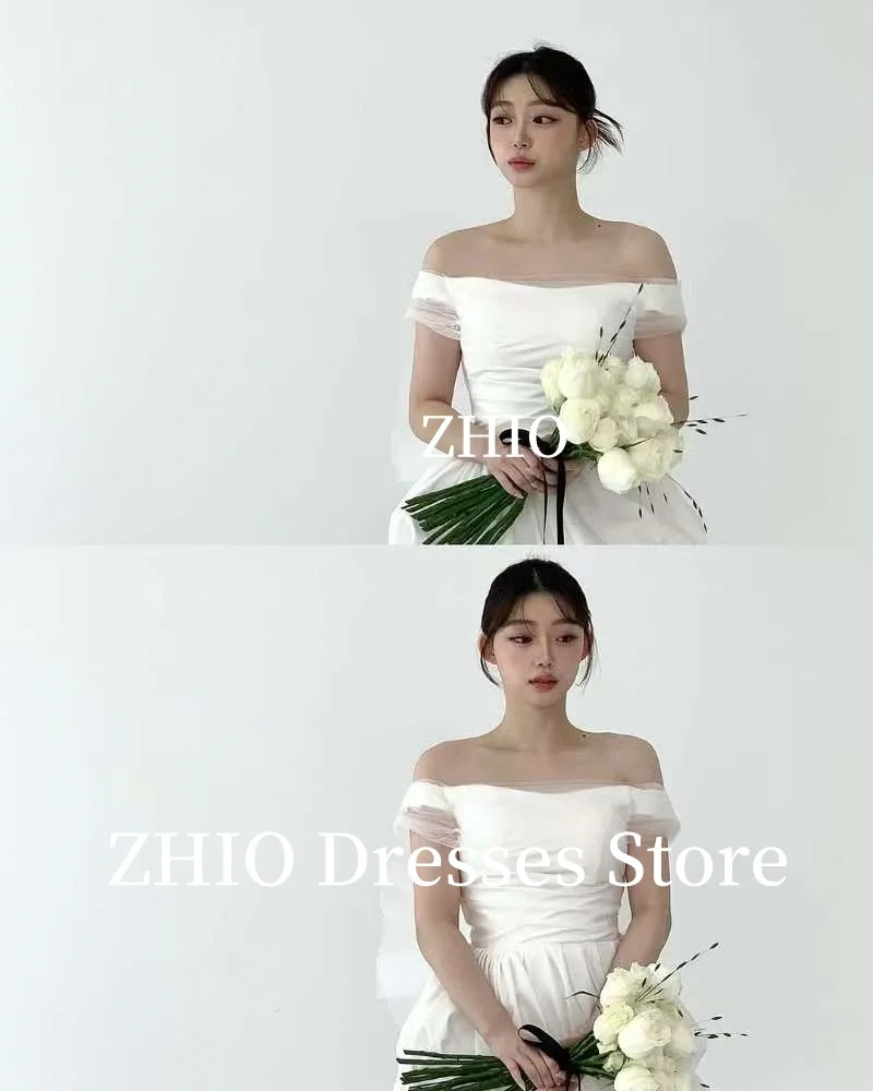 ZHIO シンプルなミニウェディングパーティードレス A ラインオフショルダー韓国写真撮影プリーツブライダルドレスコルセットカスタマイズ