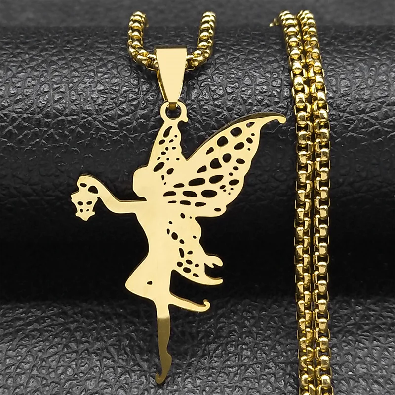 

Exquisite Butterfly Fairy Chain Necklace for Women Men Stainless Steel Gold Color Y2k Animal Spirit Pendant Jewelry NZZZ531S01