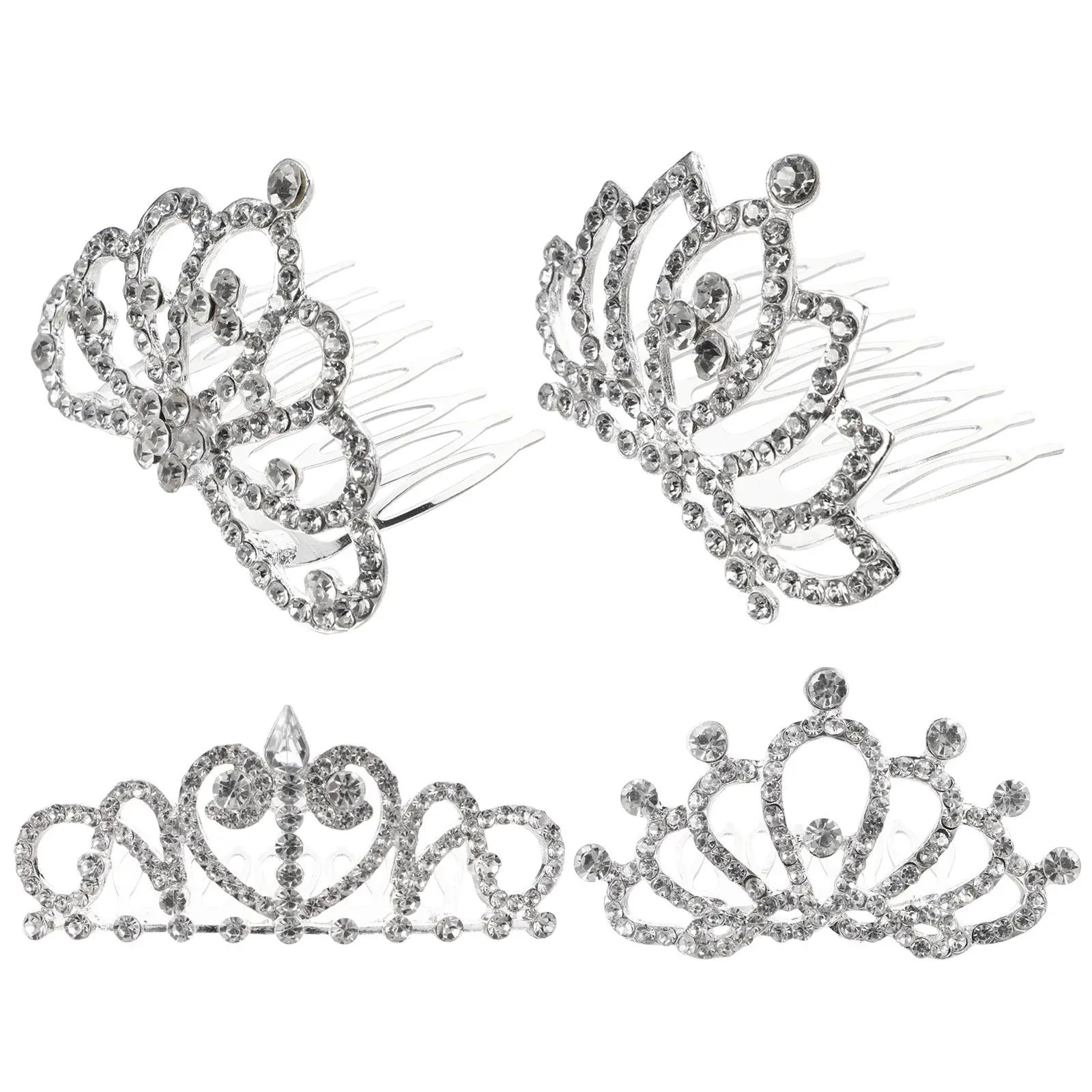 

4Pcs Crown Headdress Rhinestone Alloy Mini Tiara Clips Birthday Party Favors Photo Props Crowns with Comb