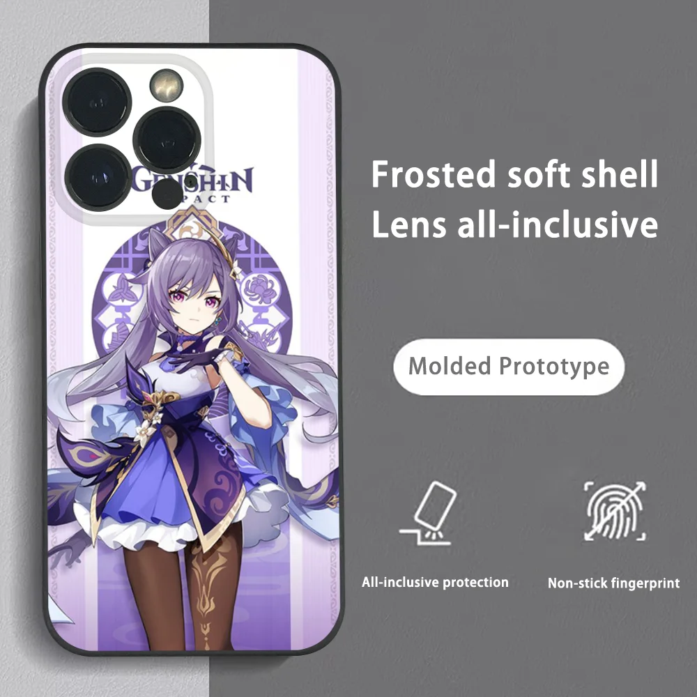

Keqing Genshin Impact Phone Case For iPhone 16 15 14 13 Pro Max Plus Mini Black Frosted Soft Shell Funda