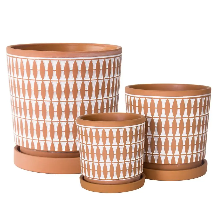 

Dev Set of 3 Terracotta Pots, 4 Inch 6 Inch 8 Inch, Planter Pots for Plants with Drainage Holes and Saucers, Pottery Red White,