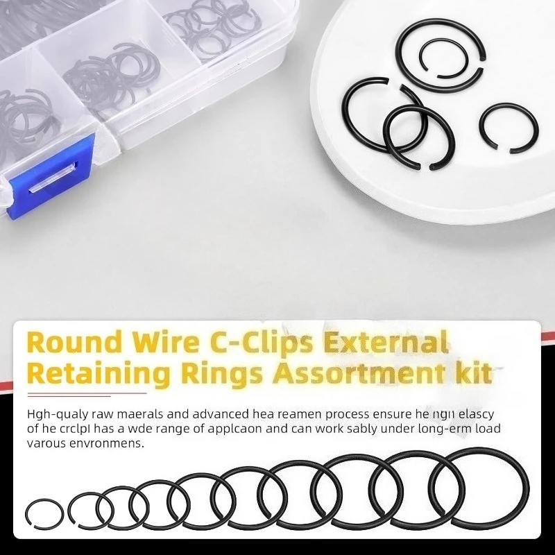 150PCS Round Wire C-Clips 10 Sizes Retainer Clip Black Internal Snap Rings Round Wire Snap Rings Assortment Kit for Hole Shaft