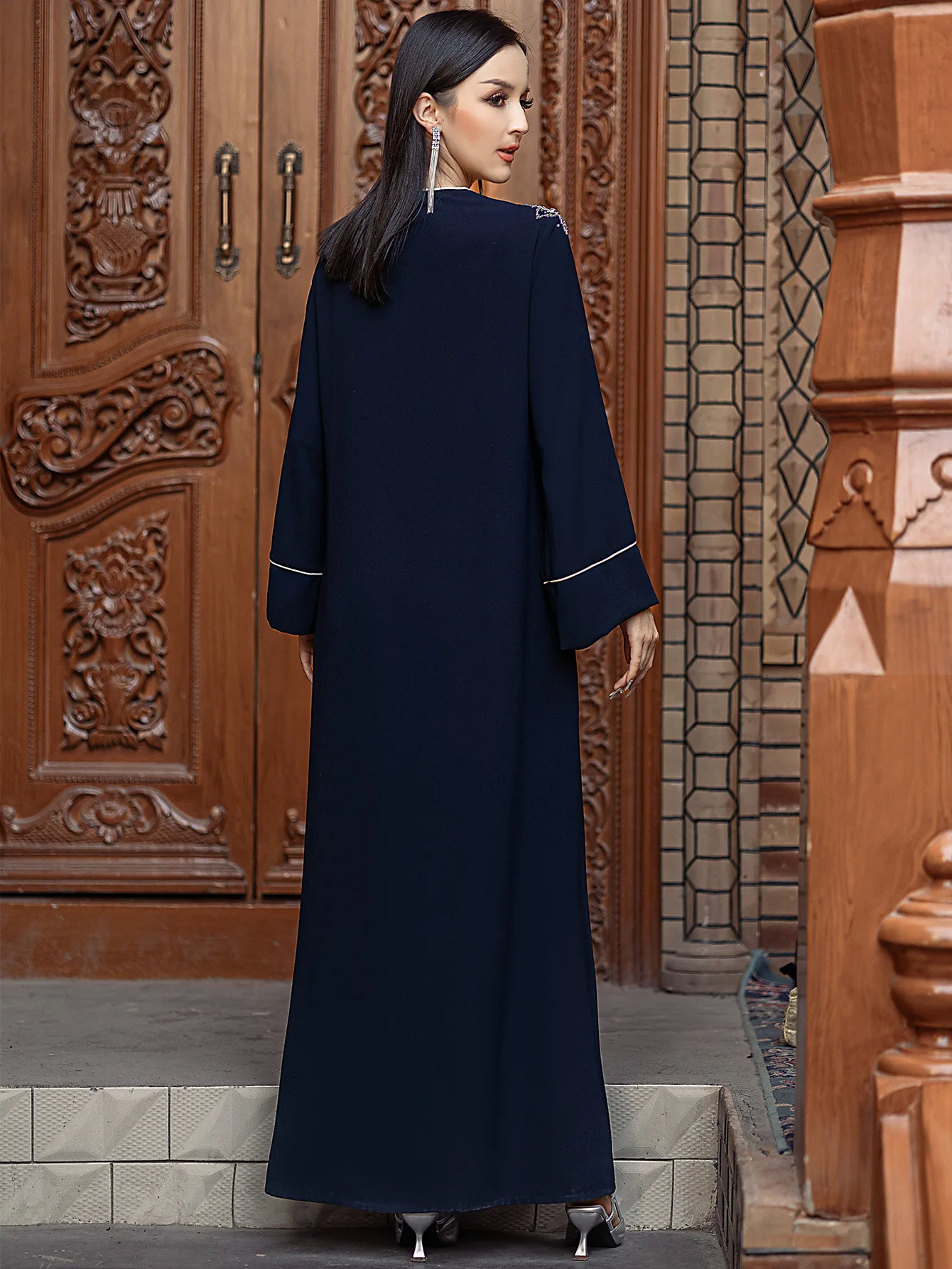 Abaya-Robe musulmane en dentelle pour femmes, manches longues, Dubaï, Turquie, Caftan, BA5218