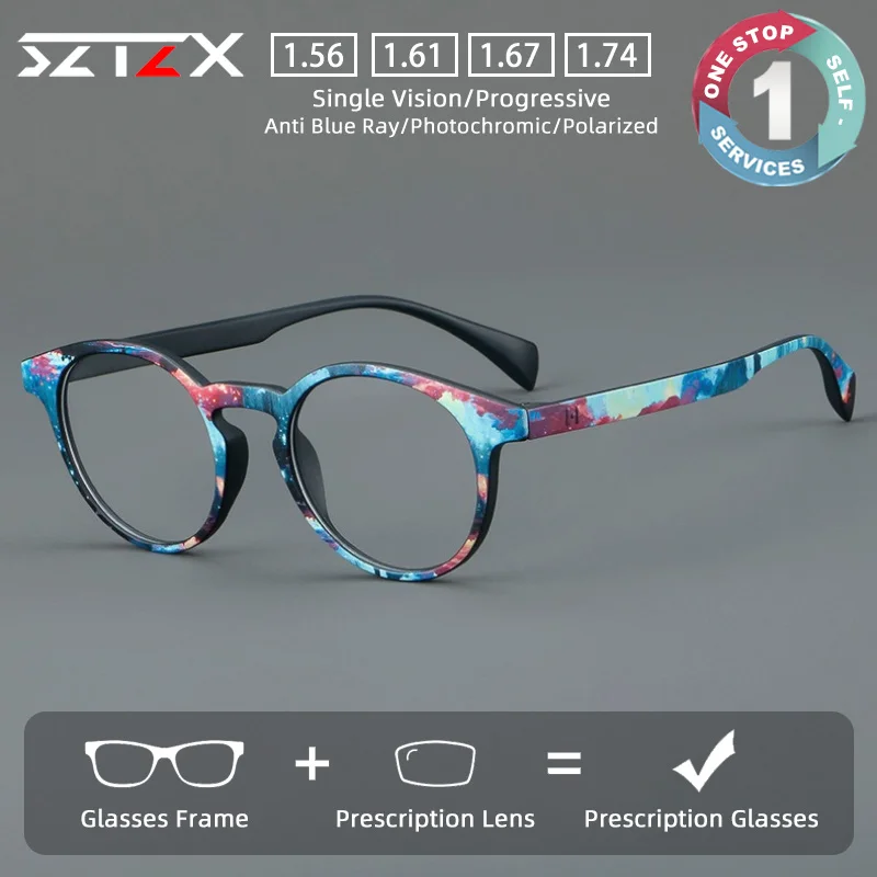 SZTZX Colorful Trendy Currents Lightweight Prescription Glasses Anti Blue Light TR90 Myopia Eyewear Progressive Reading Glasses