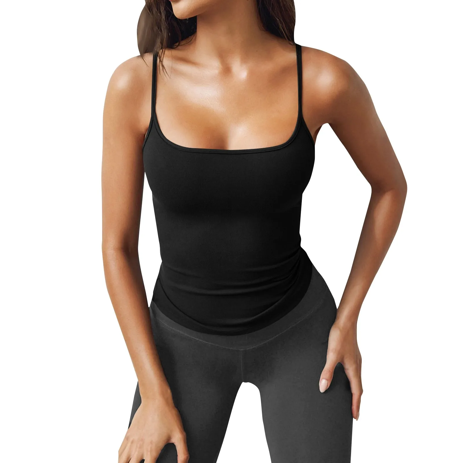 Ladies' Slimming Tight Solid Color Basic Versatile Streetwear Summer Camisole With Chest Pad No Steel Ring Fashion Sexy Tops