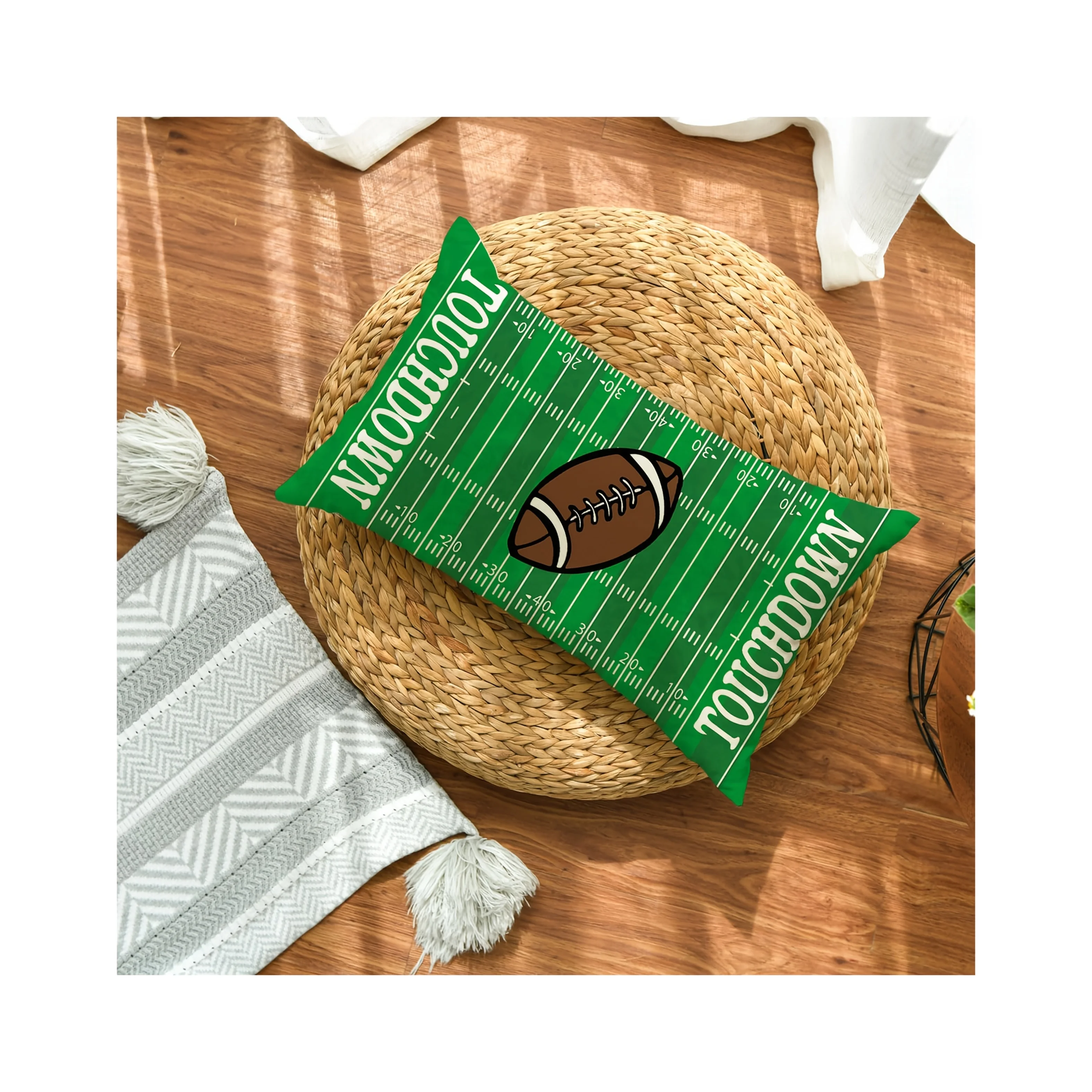 1pc Touchdown American Football Field Printed Lumbar Pillow Cover, Suitable for Sofa,Bedroom,Living Room,Boy's Room, Sports Room