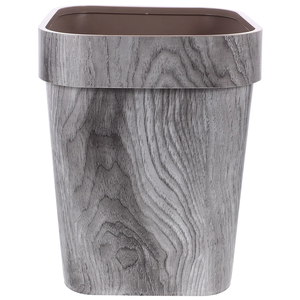 Wood Grain Trash Can Vintage Wastebasket Kitchen Containers Garbage Bin Plastic Home