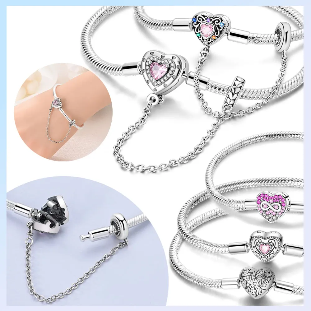 Original Schmuck 925 Silber Armband Frauen Unendliche Rosa Zirkonia Herz Feste Kette Armband Luxus Jahrestag Zarte Geschenk