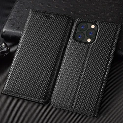 Grid Genuine Leather Flip Case For Apple iPhone 6 6S 7 8 Plus X XS XR 11 12 13 14 15 16 Pro Max Plus Mini Phone Cover Cases