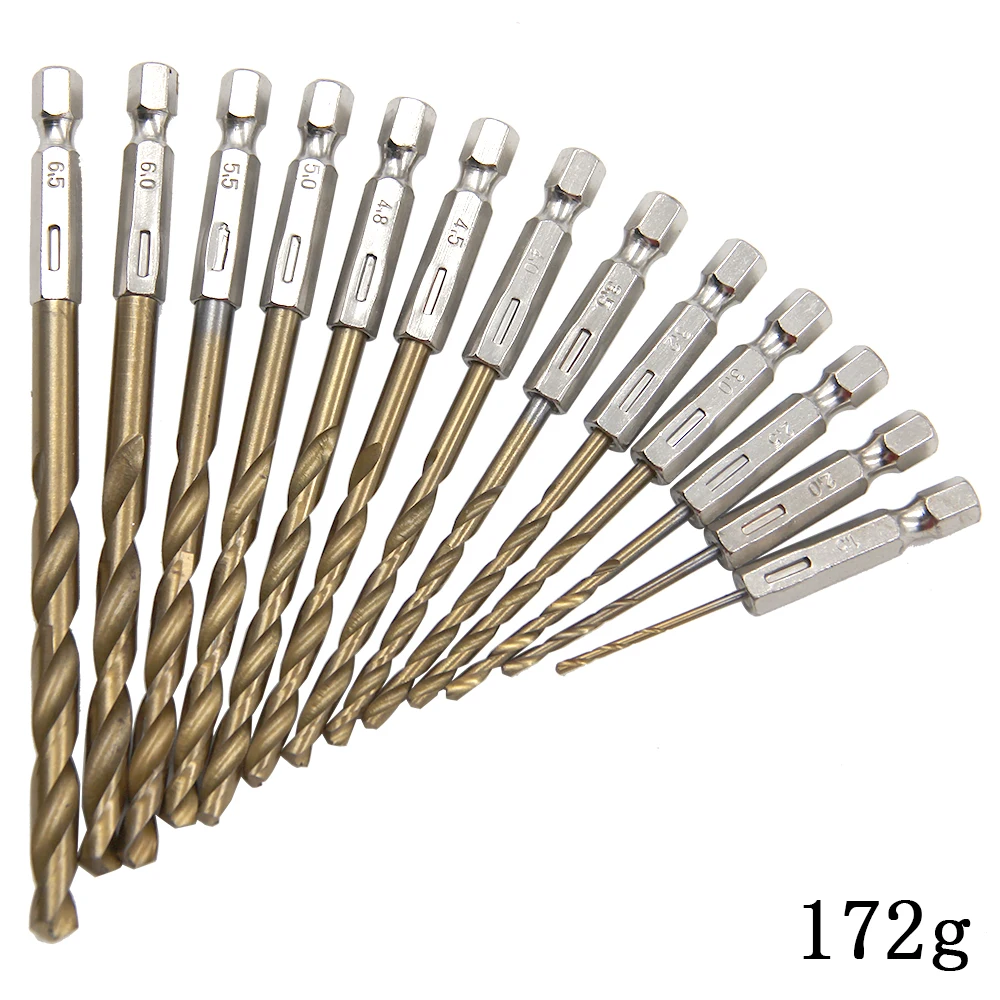 Hexagonal Handle 13pc Titanium Plated Twist Drill 1.5-6.5mm Electric Drill Driver Drilling Air Screwdriver Tool Accessory Set