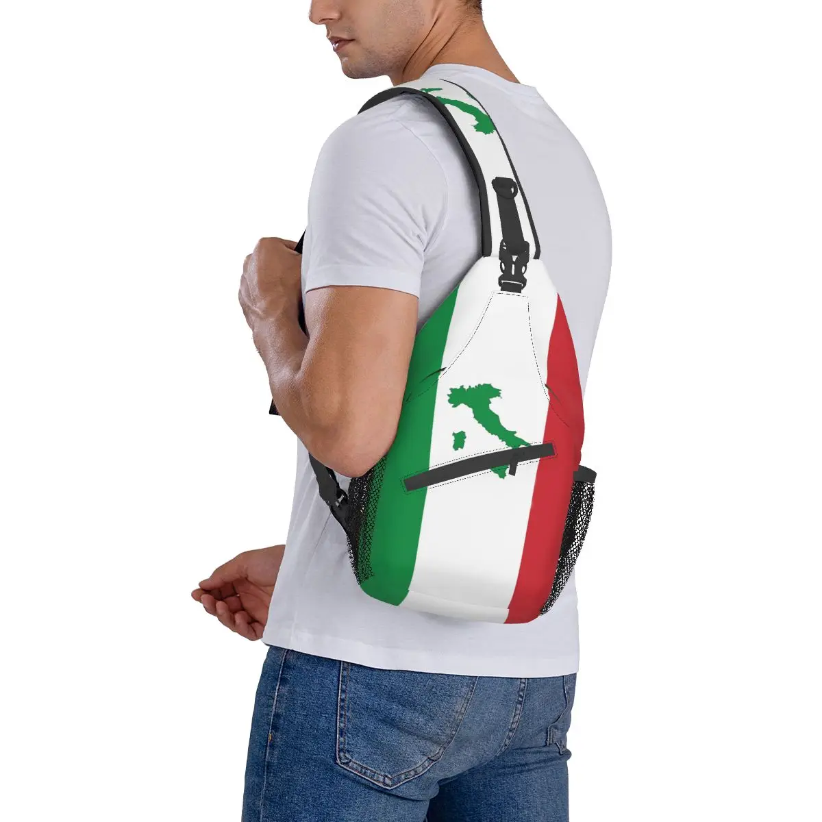 Estilingue crossbody bandeira italiana, bolsa de peito, mochila de ombro, mochila para caminhadas, viagem, mochila esportiva, moda italiana