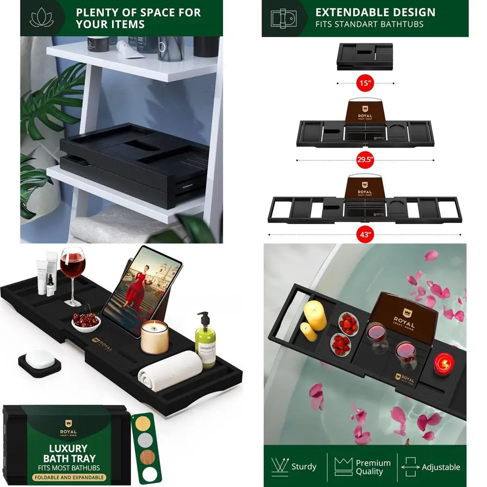 

Elegant Bamboo Bathtub Tray Caddy - Expandable Wood Bath Table, Perfect for Bath Accessories, Ideal Gift for Moms and New Homeow