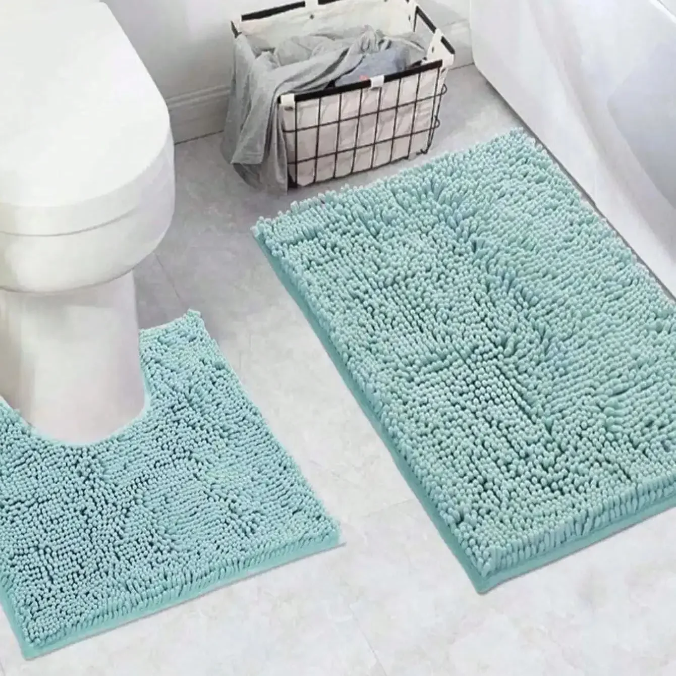 

1pc-Soft and Absorbent Chenille Bath Mat - U-Shaped and Rectangle Rug for Bathroom Decor and Anti-Slip Toilet Mat