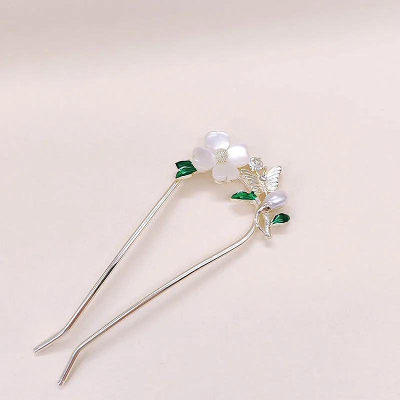 

Chinese-style simple flower U-shaped hairpin, high-end cat's eye stone hairpin, hair accessory, updo, hairpin and headwear