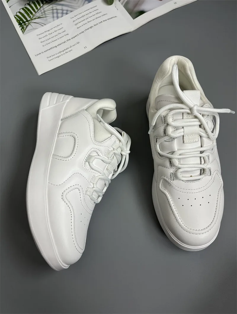 Jenny&Dave 2024 Solid  Shoes Women Sneakers Women Retro Thick Soled Leather Sports Shoes Women Fashion Causal