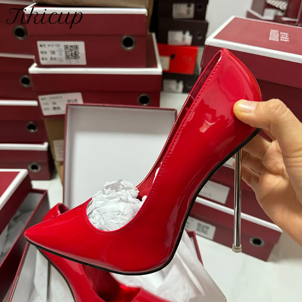 Customize Sexy 12cm Metal High Heels Women Glossy Red Pointed Toe Stilettos Pumps OL Ladies Party Wedding Unisex Shoes Size45 46