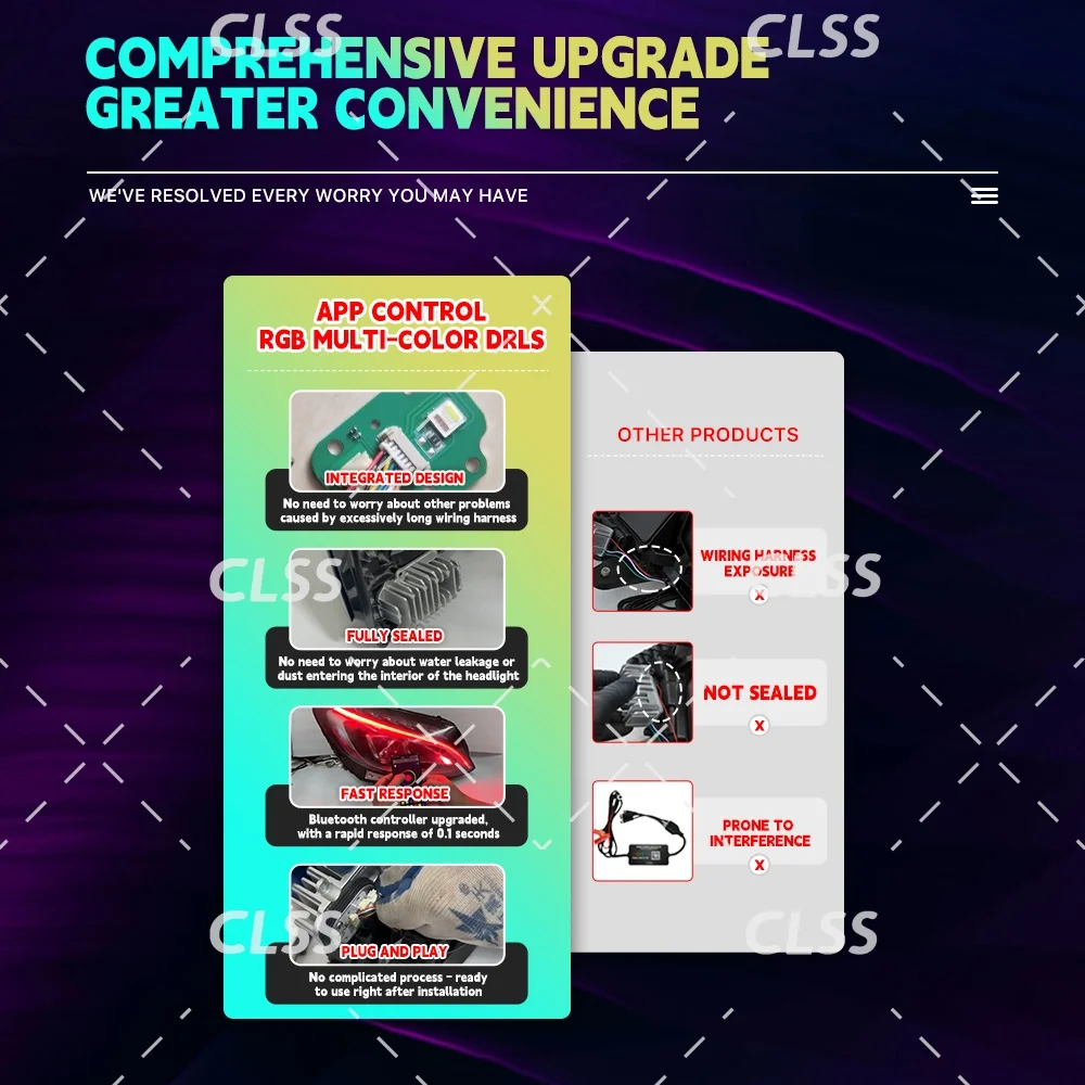 Placas LED DRL Color RGB DIY Plug & Play para Mercedes Clase S W217 Coupe 2015-2020 Control por aplicación luz de circulación diurna multicolor