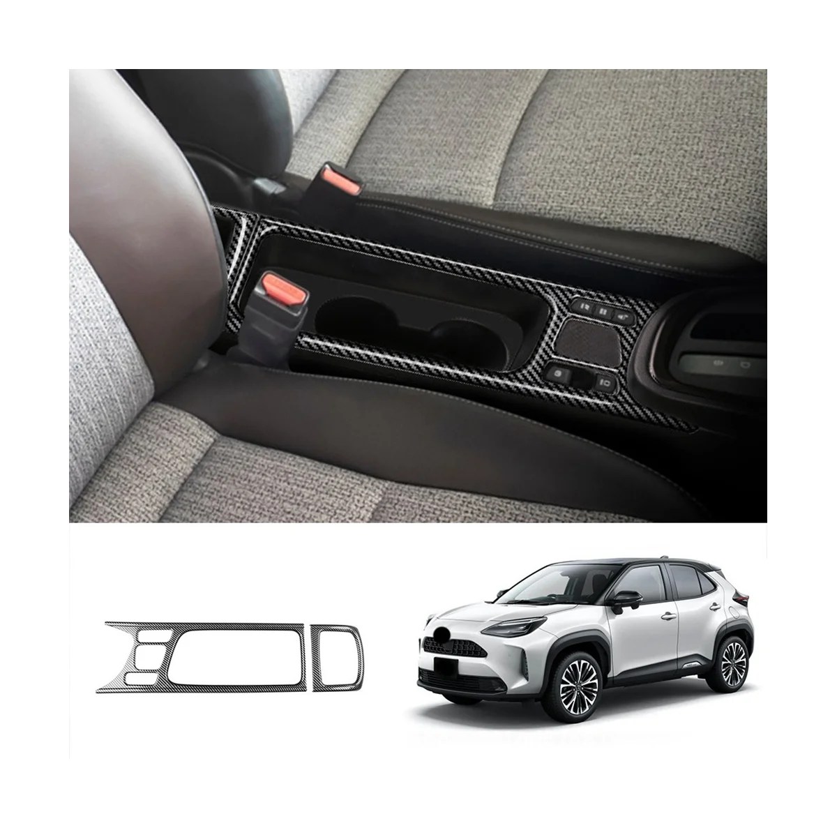 2Pcs Center Console Panel Water Cup Holder Cover Trim Sticker for Toyota Yaris CROSS 2021 2022 2023 RHD