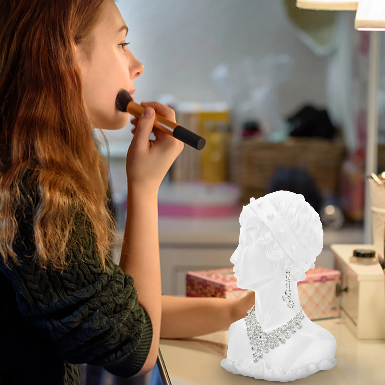 

1Pic Jewelry Showing Rack Sturdy Resin Bust Statue Display for Necklaces Earrings Home Decorative Display Stand