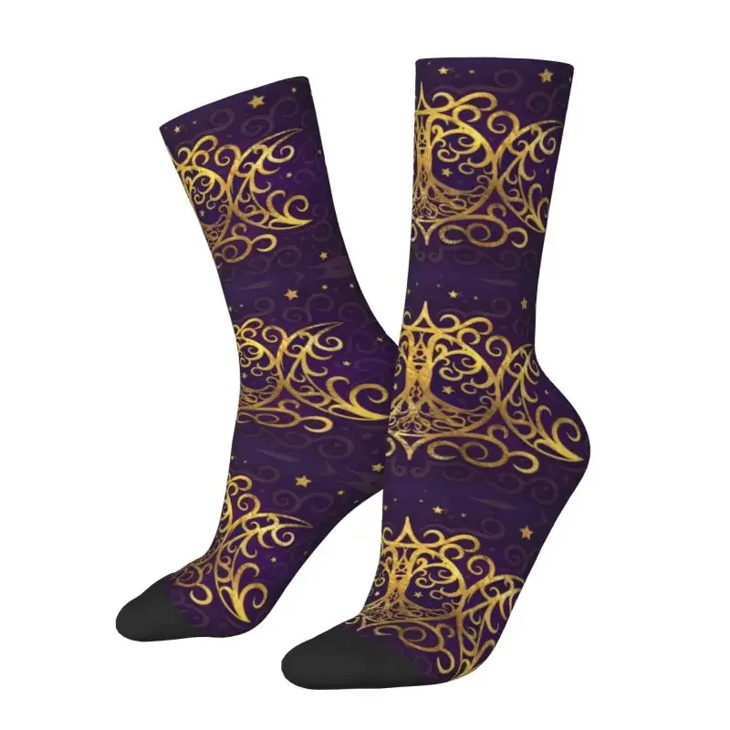 Triple Moon Goddess Men Women Crew Socks Unisex Kawaii 3D Printing Goth Pentagram Witch Witchcraft Dress Socks