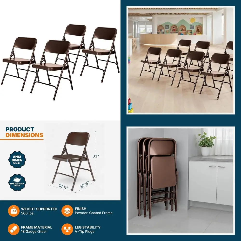 

OEF200 All-Steel Folding Chairs, Heavy-Duty with Dual Braces, 500lb Capacity, 4-Pack Brown