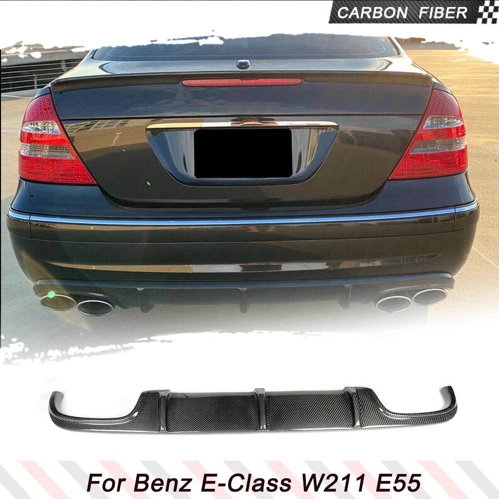 Carbon Fiber Racing Rear Bumper Diffuser Lip Spoiler for Mercedes Benz E-Class W211 E55 AMG Sedan 4-Door 2002-2006 FRP Black