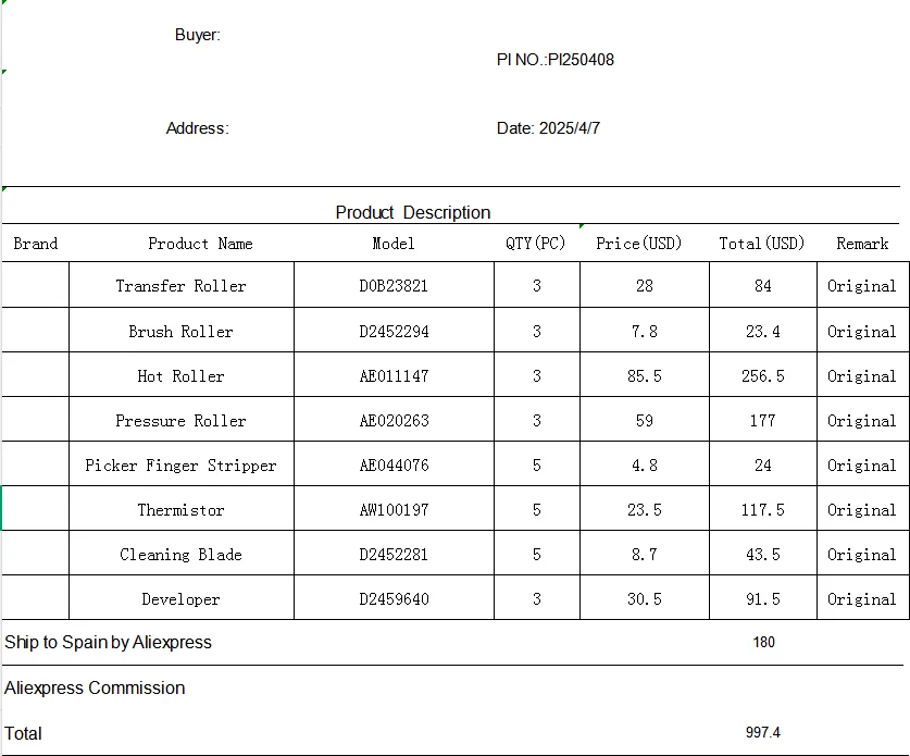 

PI250408 Parts for IM2702 Series
