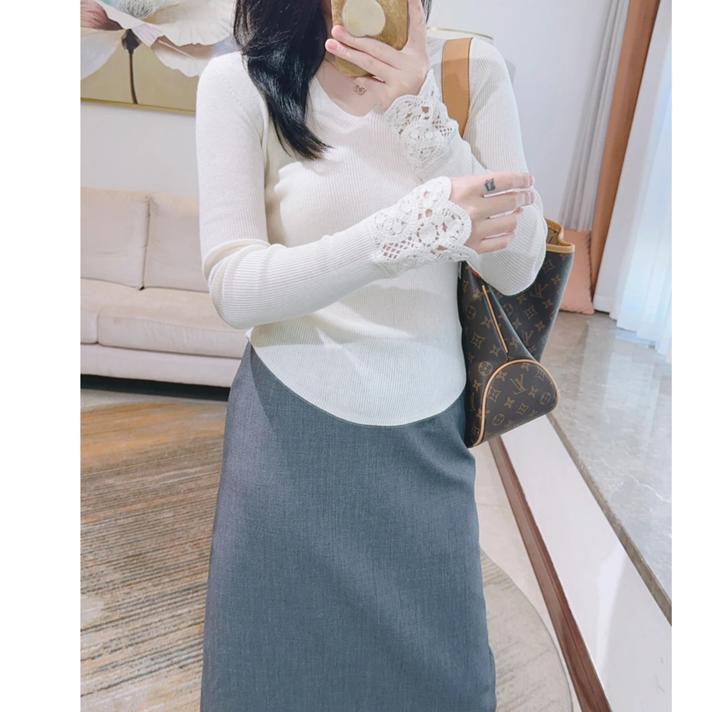 

e Hooked Flower Sve V-Ne Women's 00% Wool Sweater Soft Knitted Base irt Long Sve Casual Wear Comfortable Fit