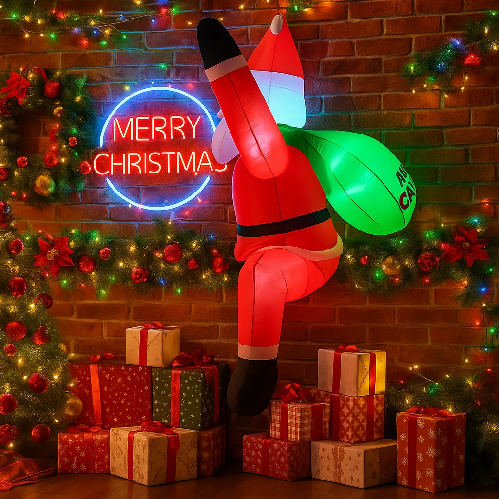 5.9FT Climbing Santa Claus Inflatable Christmas Decorations Xmas Ornaments Lights Outdoor Home Yard Holiday Party Decor Toys