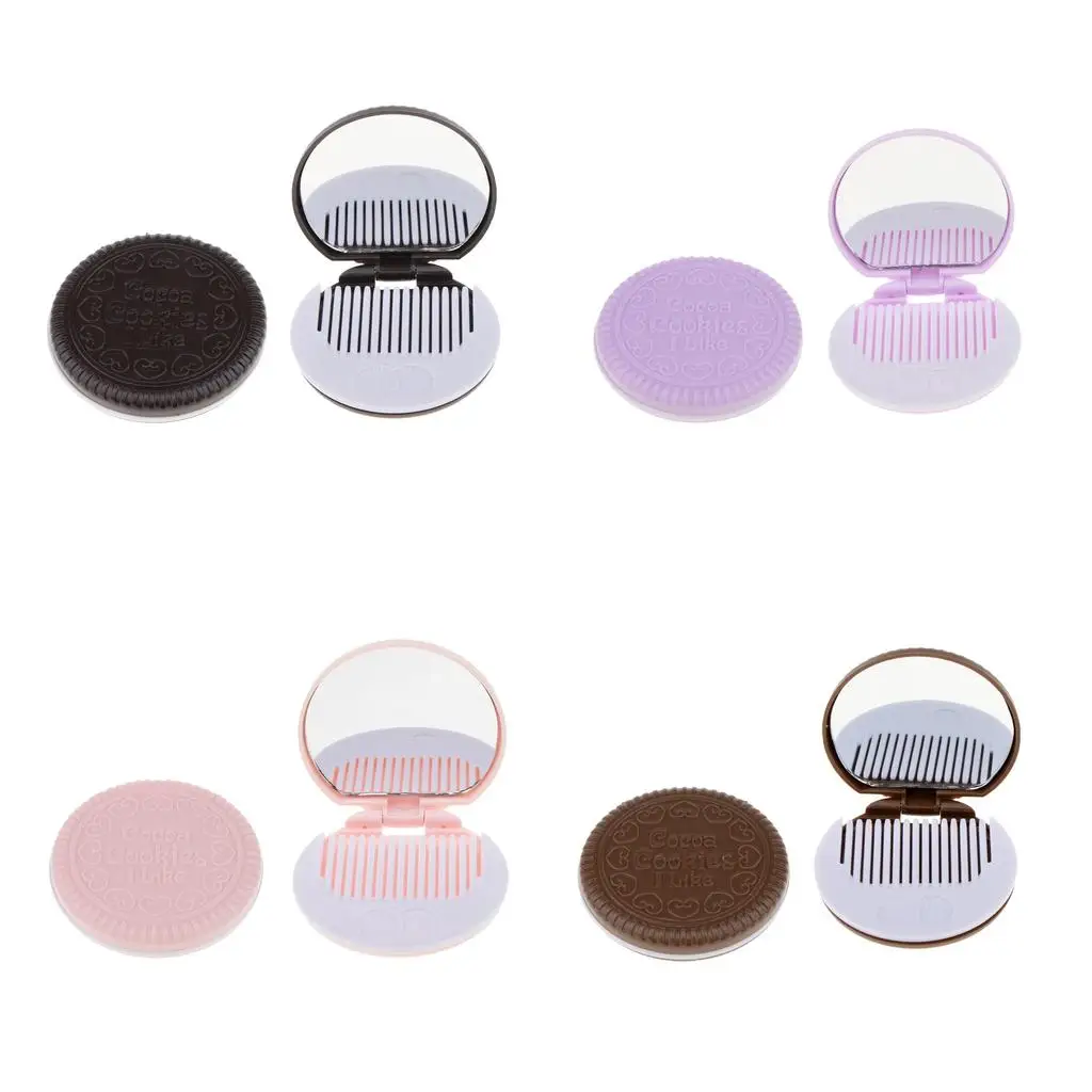 Miroir de Poche Rond et Compact Pliable avec Peigne, Accessoire de Maquillage et de Cosmétique, 2 Pièces