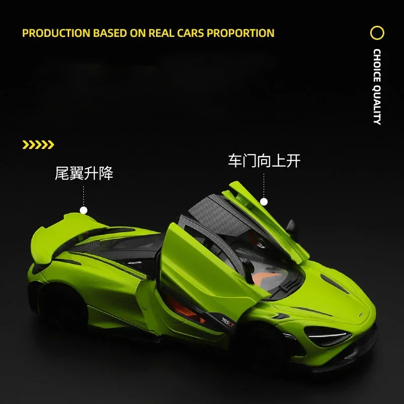 1:24 McLaren 765LT Supercar Alloy Model Car Toy Diecasts Metal Casting Sound And Light Car Toys For Children Vehicle