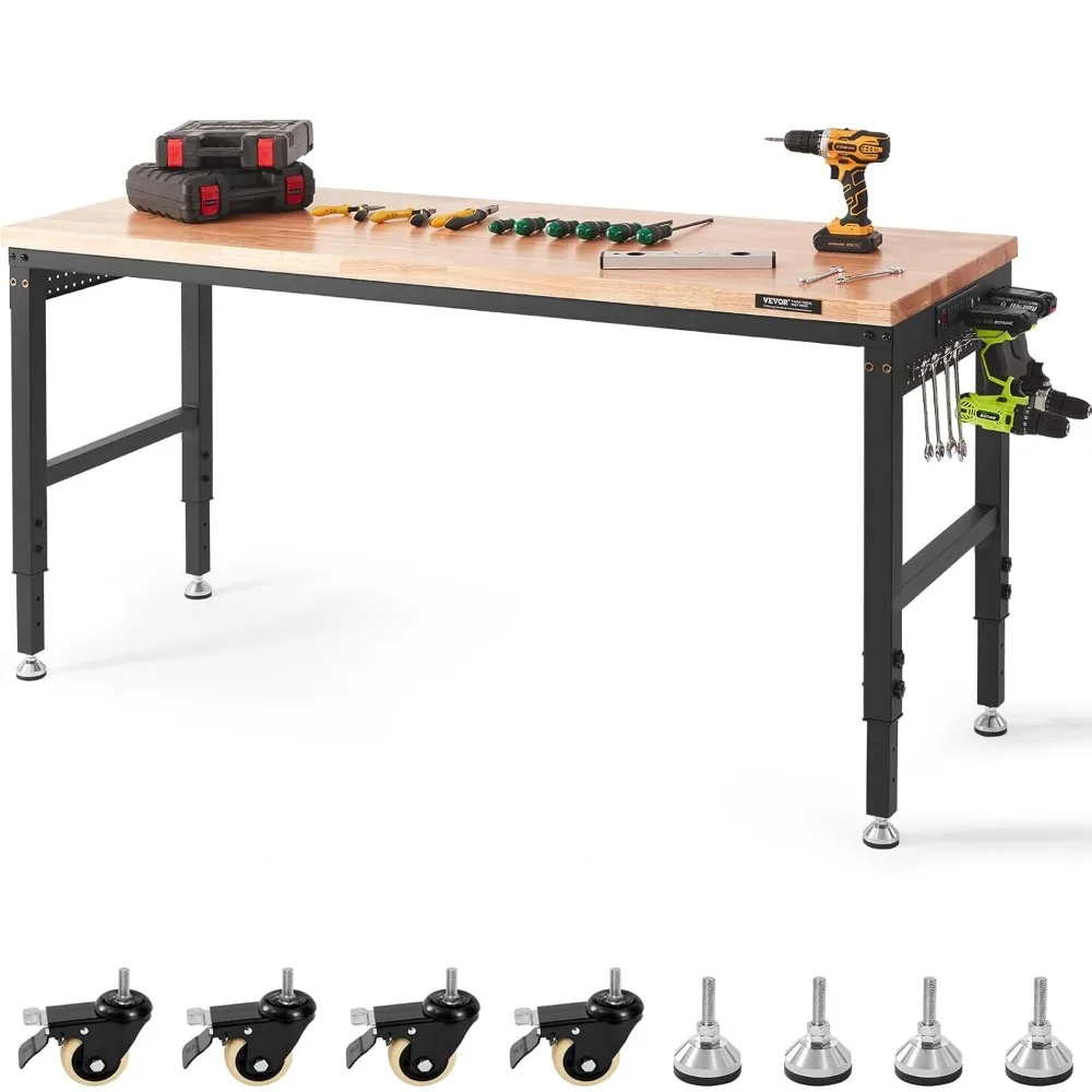 

Adjustable Workbench, 72" L X 25" W Garage Worktable with Universal Wheels, 28-39.5" Heights & 3000 LBS Load Capacity