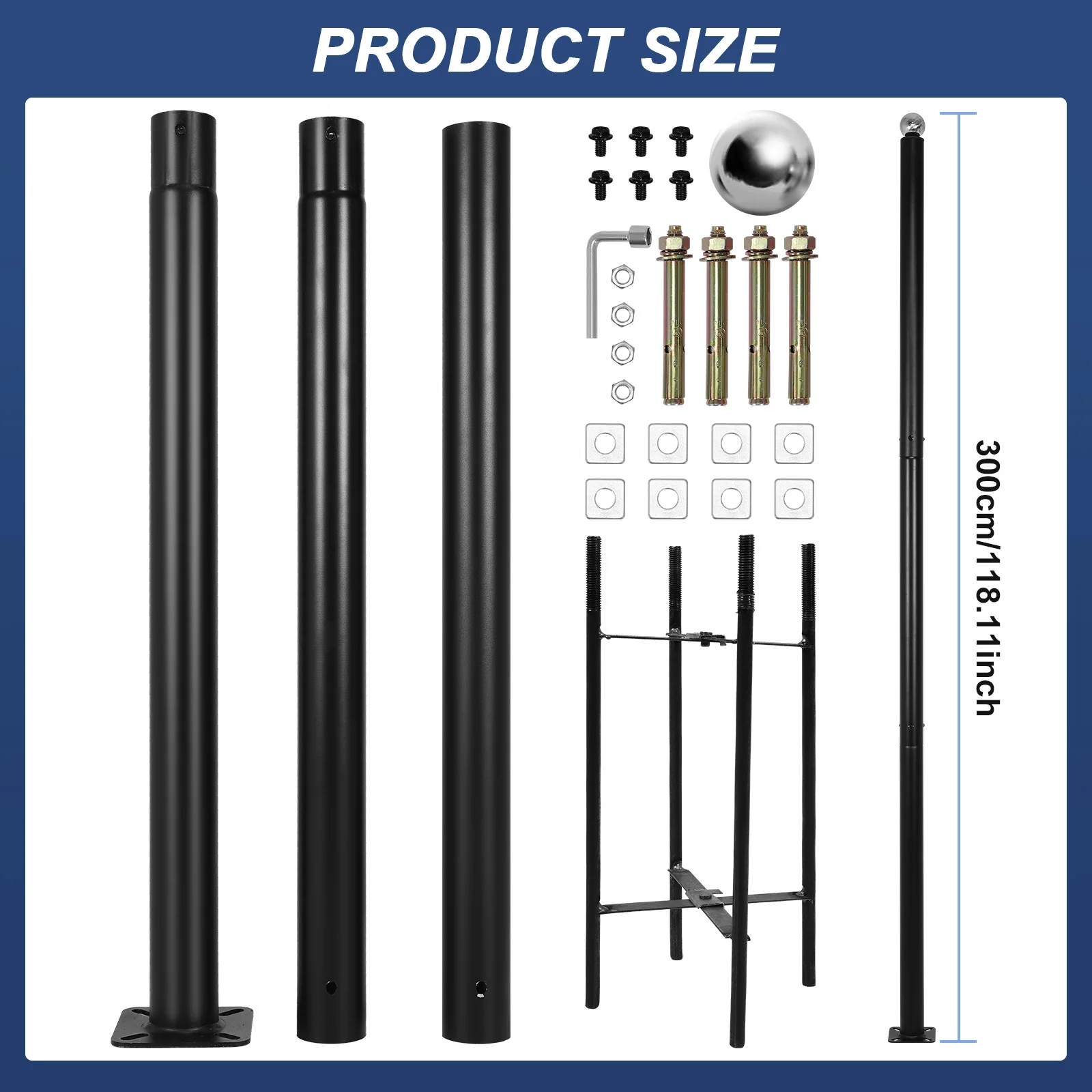 

10Ft Tall Street Light Pole with Rebar Cage Base Metal Split Road Poles Splicing Lights Column for Parking Backyard Patio Yard