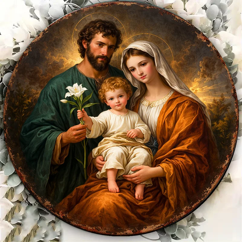 2D Vintage Metal Round Aluminum Sign Religious Art Decor for Living Room Bedroom Study Gift