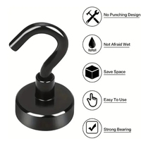 6Pcs Black Magnetic Hooks 18 lb Heavy Duty Earth Magnets Strong Cruise Hook Hanging for Refrigerator Curtain Grill Kitchen