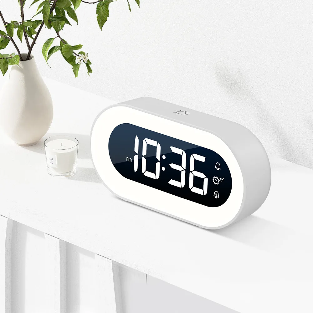 Music LED Digital Alarm Clock Voice Control Night Light Design Desktop Clocks Home Table Decoration Children\'s Gifts New