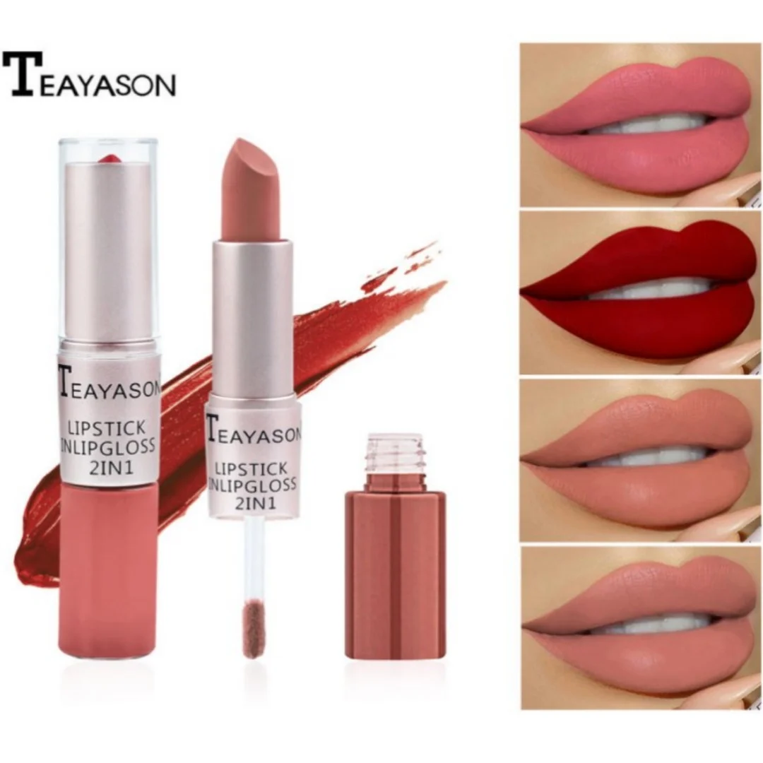 Batom Duble Hade 2 em 1, copo antiaderente, brilho labial rosa fosco, não desbota, longa duração, à prova d'água, batom líquido, maquiagem