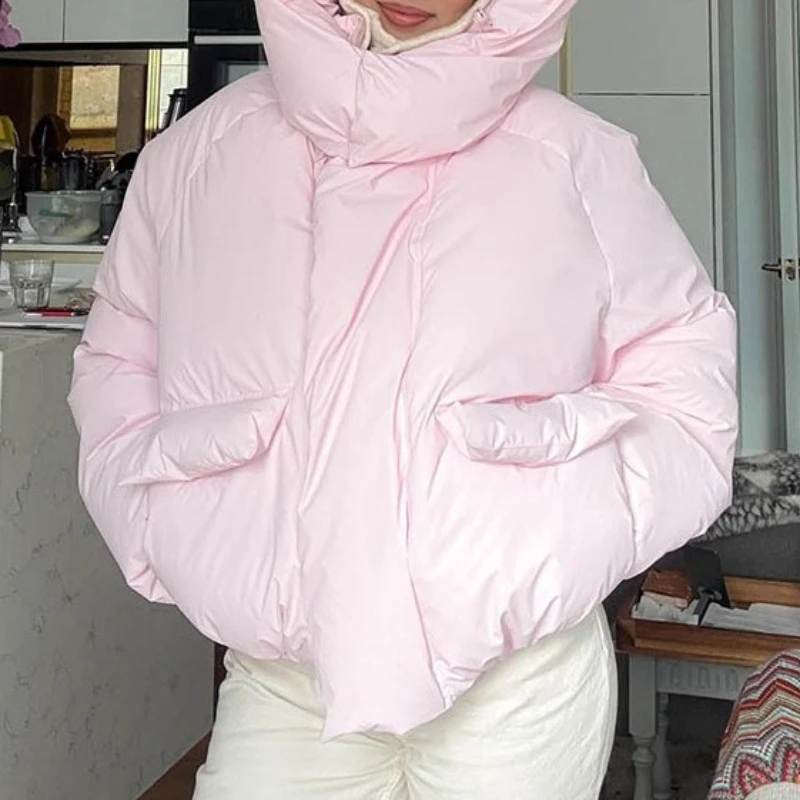 

2025 Winter New Product Cute Pink Stand-up Collar Hooded Cotton Jacket Bread Clothes