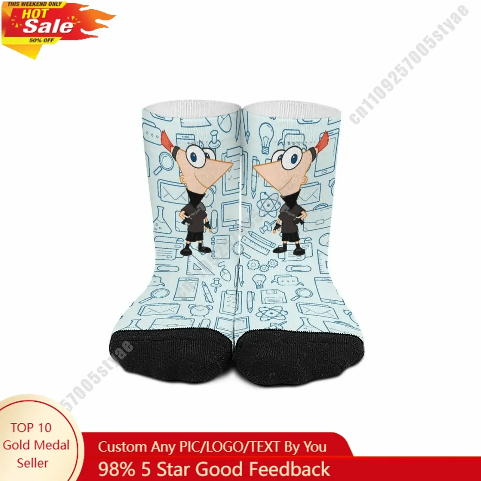 

Phineas Flynn Mid Calf Sock Disney Cartoon Custom Design Printed Logo Photo Text DIY Sweat Wicking Sock Sport Sock Birthday Gift
