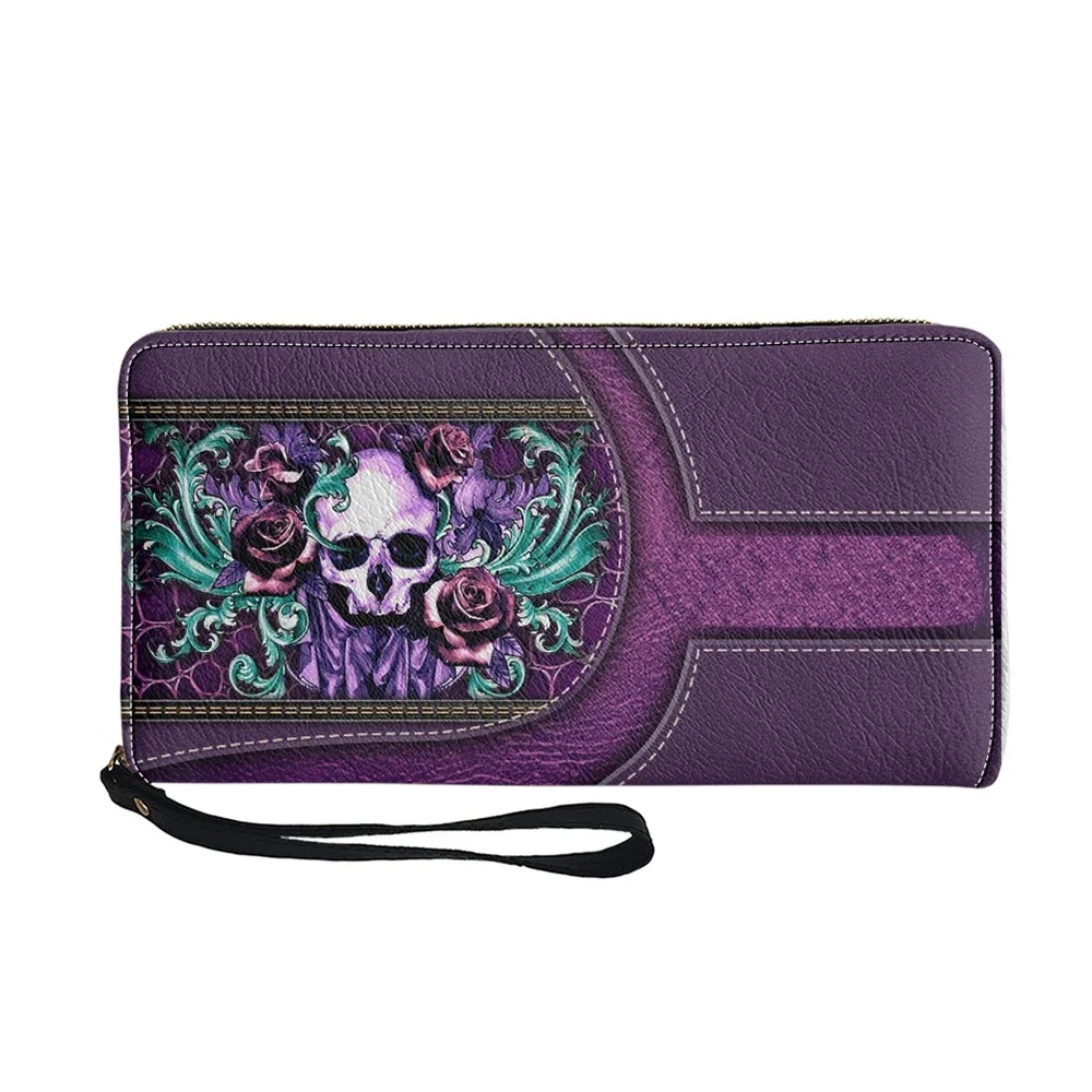 Gothic Skull Pattern Purses for Women Custom Name Pu Leather Card Holder Long Travel Coin Money Wallets Female Clutch Money Bags