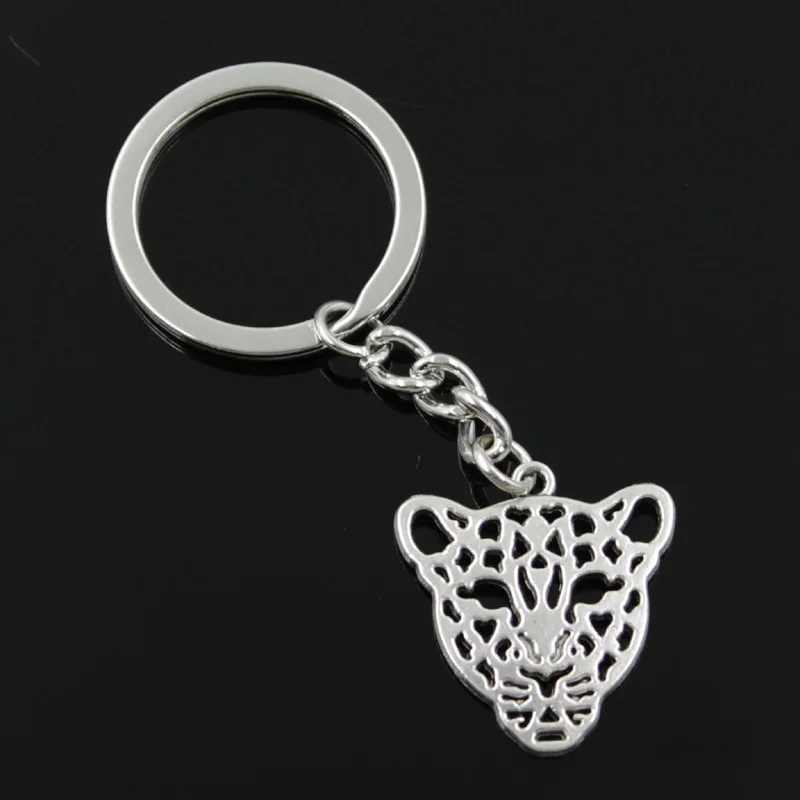 New Fashion Men 30mm Car Keychain DIY Metal Holder Chain Vintage Hollow Leopard Head 28x26mm Silver Color Pendant Gift