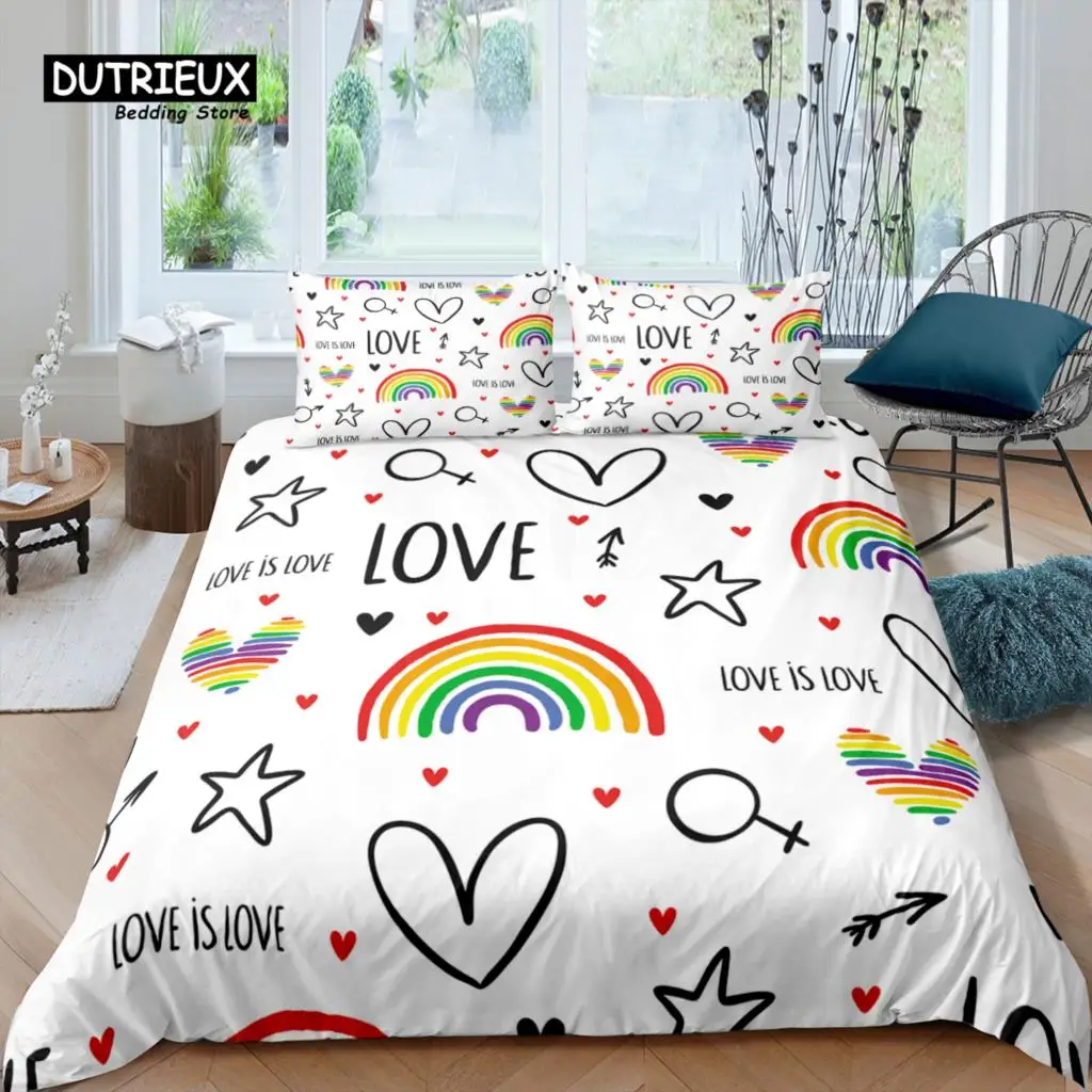 

Home Living Luxury 3D Love Heart Bedding Set Rainbow Duvet Cover Pillowcase Queen and King EU/US/AU/UK Size Comforter Bedding
