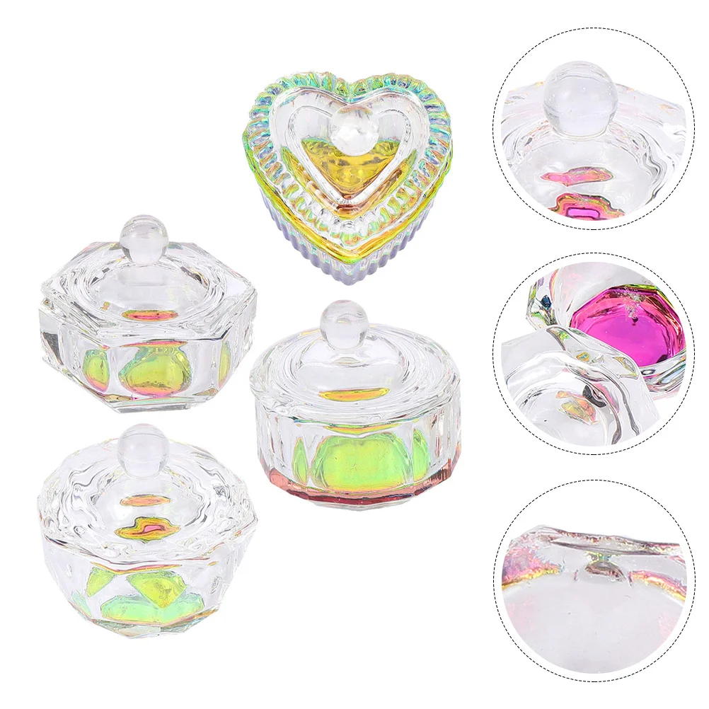 4個入りガラス製ネイルアートカップ クリスタルクリア ダッペンディッシュ ミキシングボウル アクリルリキッドパウダー用 ネイルサロン マニキュア用品