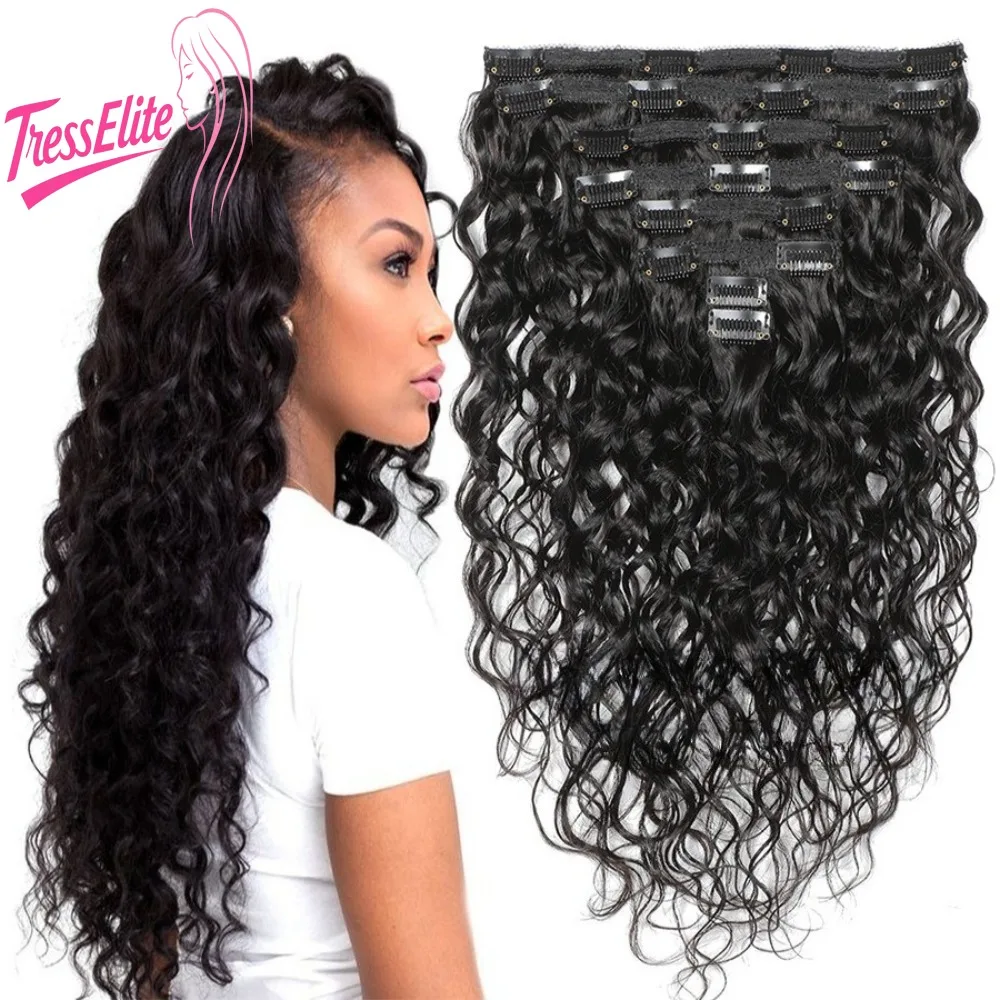 

Высокое качество, набор зажимов для парика из настоящих волос, 8 зажимов для волнистых волос, человеческие волосы, 120 г/компл., натуральный цвет, 8-26 дюймов, бразильский девственный реми