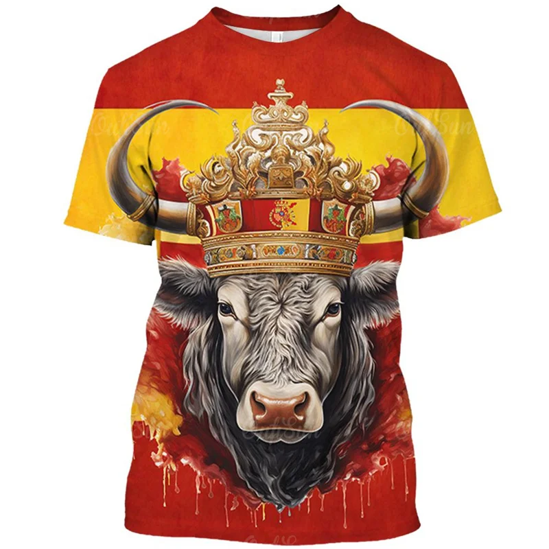 Spanish Bullfighting Graphic T Shirts for Men Spain Bull T-shirt 3D Cattle Fight Printed Tee Shirts Womens Clothing Short Sleeve