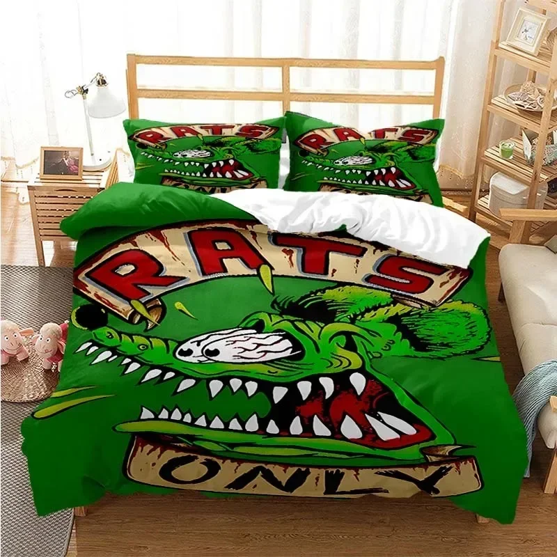 Cartoon Rat Fink Green Mouse Bedding Set Boys Girls Twin Queen Size Duvet Cover Pillowcase Bed Kids Adult Fashion