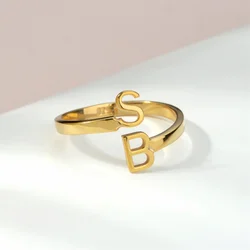 Custom Name Initials Ring Stainless Steel Adjustable Finger Jewelry for Women Men Fashion Personalize Customize Birthday Gifts