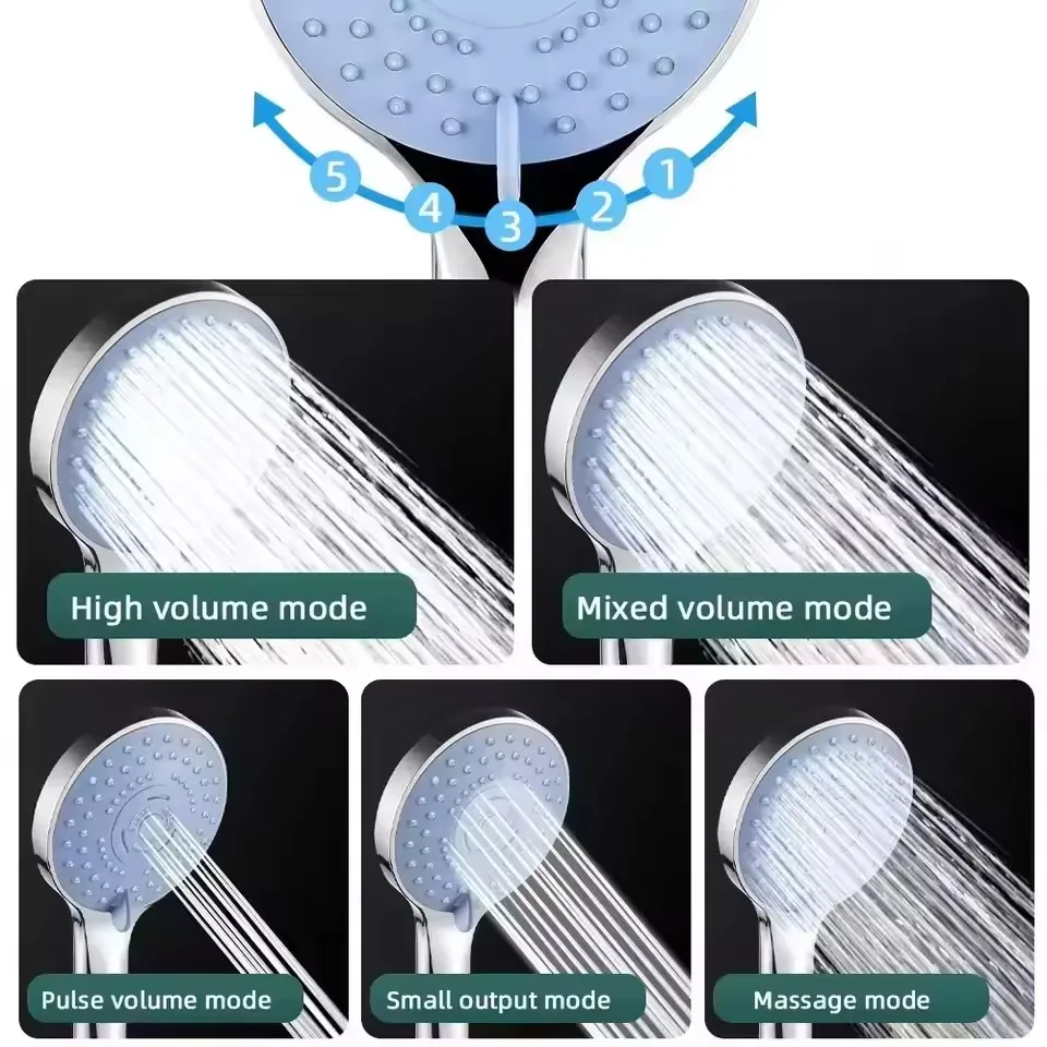 Bathroom Pressurized Hand Shower Package Accessories Large Water Output Shower Nozzle 5 Models Adjustable Save Water Showerhead