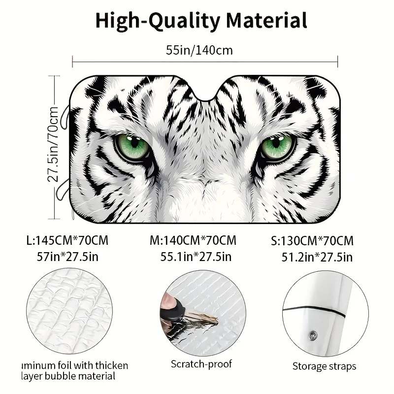 Stunning White Tiger Pattern Car Sunshade-High Quality Cool Interior Design, Safe and Simple the Best Choice for Summer Driving