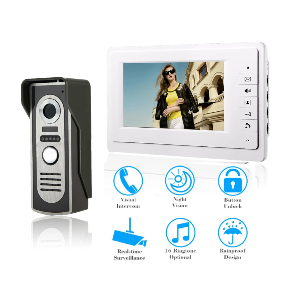 Video Intercom System 7 Inches Video Doorbell Door System Kits Support Unlock Monitoring for Villa Home Office Apartment